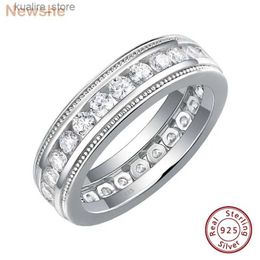 Anneaux de cluster newshe authentique 925 Anneaux de mariage en argent sterling pour hommes Brilliant Round Cut Aaaaa Cubic Zircon Fine bijoux Taille 8-13 L240402