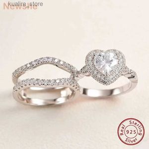 Cluster ringen newshe echte 925 sterling zilveren hart ronde vorm sieraden verloving trouwringen ingesteld voor vrouwen aaaaa kubiek zirkon l240402