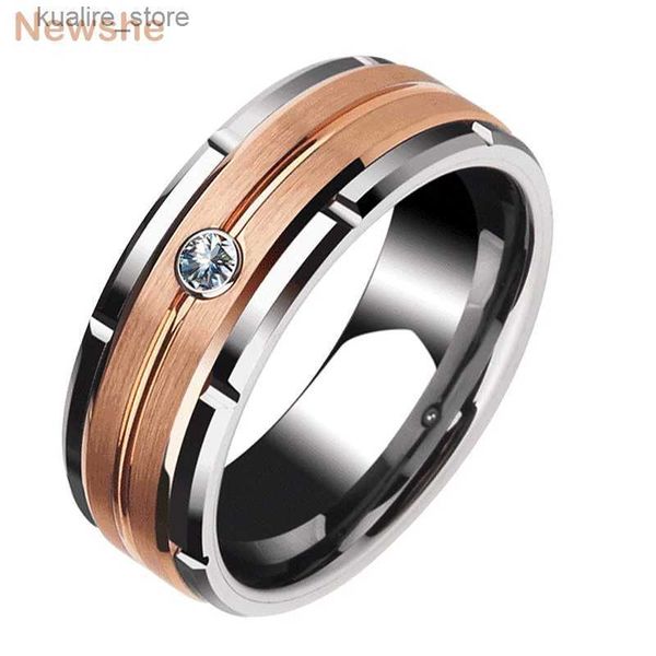 Cluster Anneaux Newshe Mens Charm Band de mariage 8 mm Tungsten en carbure Promesses pour hommes Couleur marron bijoux de zircon blanc trx051 taille 8-13 L240402