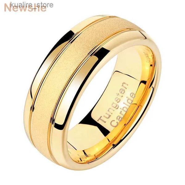 Anillos de clúster Newshe Mens Rings de boda de boda Golden Color 8 mm Tungsten Carbide Band Frosed Charm Jewelry Tamaño 7-13 TRX059 L240402