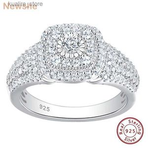 Cluster ringen Newshe Solid 925 Sterling Silver Halo Round Cut Engagement Ring For Women Classic Wedding Sieraden AAAAA Cubic Zirkonen BR1091 L240402