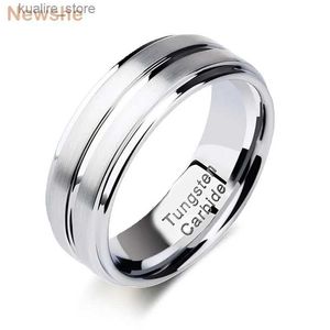 Cluster ringen Newshe Tungsten Carbide Rings For Men Groove Ring 8mm Mens trouwband Charm Jewelry Gift Maat 8-13 TRX061 L240402