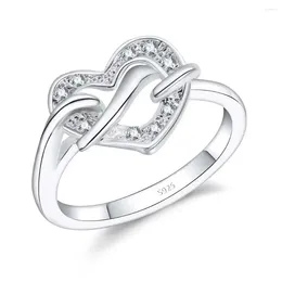Cluster Rings Nice Band For Girlfriend One Love Heart With Spiral 925 Sterling Silver Color Setting White Crystals Women Party