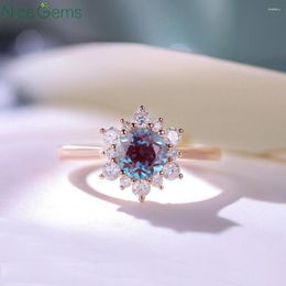 Bagues de Grappe NiceGems Solid14K Or Rose Alexandrite Bague de Fiançailles Vintage de Mariée avec Moissanit Accent Art Déco Anniversaire