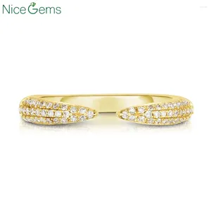Clusterringen Nicegems Solid14K Geel goud 0.2ctw Lab Gegroeide diamanten rond briljante drievoudige rij klauwring Stapelbare bruiloft voor vrouwen