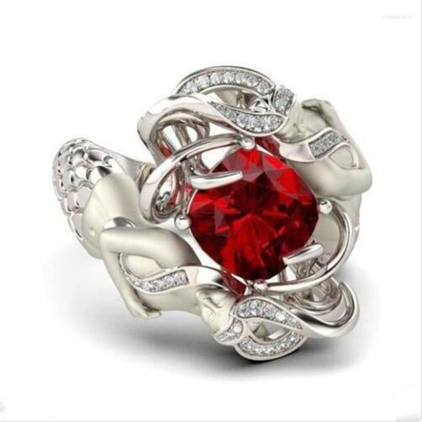 Anillos de racimo, anillo de piedras preciosas de rubí Natural rojo con corte de cojín de nueve estilos, sirena de plata de ley 925 de lujo para mujer, joyería de boda