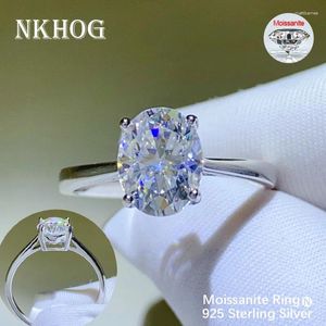 Cluster anneaux nkhog ovale Moissanite Ring Women 925 Sterling Silver plaqué Au750 Sparkling Solitaire Band de mariage Fine Jewelry Cadeau