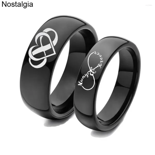 Cluster anneaux Nostalgia Infinity Away Love Heart Couple Black Titanium Wedding Band Promise for Couples