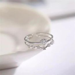 Cluster Ringen OBEAR Verzilverd Open Verstelbare Double Layer Ring Voor Vrouwen Zirkoon CZ Dainty Knuckle Bruiloft Sieraden Gift