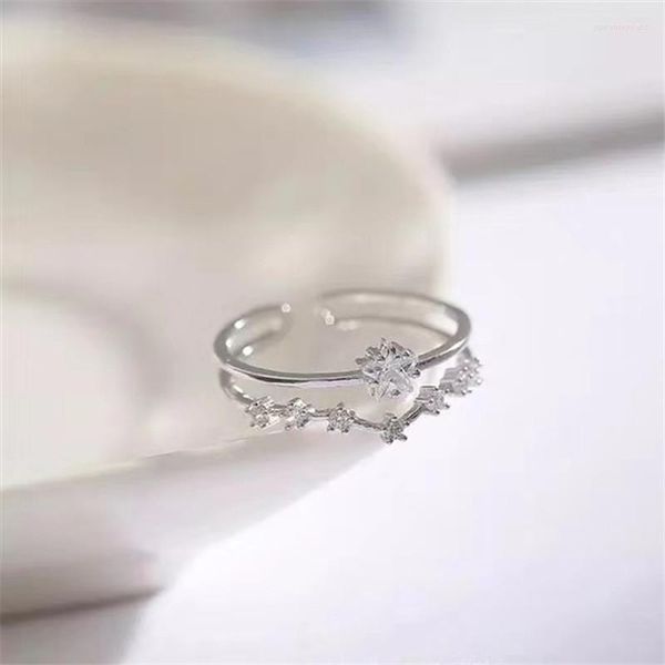 Cluster Anneaux OBEAR Argent Plaqué Ouvert Réglable Double Couche Anneau Pour Les Femmes Zircon CZ Dainty Knuckle Bijoux De Mariage Cadeau