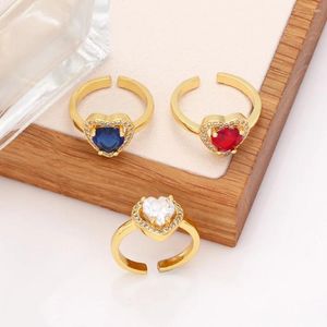 Clusterringen Ocesrio Crystal Heart Ring for Women Gold Ploated Zirkon Copper Open Party Gift Groothandel Bulk Jewellery Rigq42