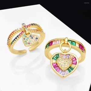 Anillos de racimo OCESRIO Anillo de corazón multicolor para mujer Cobre chapado en oro Infinito Ajustable Joyería abierta Regalo al por mayor Rigr18 a granel