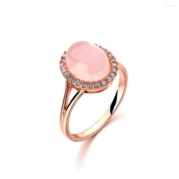 Anillos de racimo Ociki Color oro rosa CZ Ross Cuarzo Cristal Verde Rosa Opal Boda Joyería ovalada para mujeres Niñas Regalo Gota