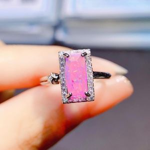 Cluster Rings Octobre Birthstone Pink Opal Ring 925 Sterling Silver Natural Fire Gemstone Cadeau pour elle