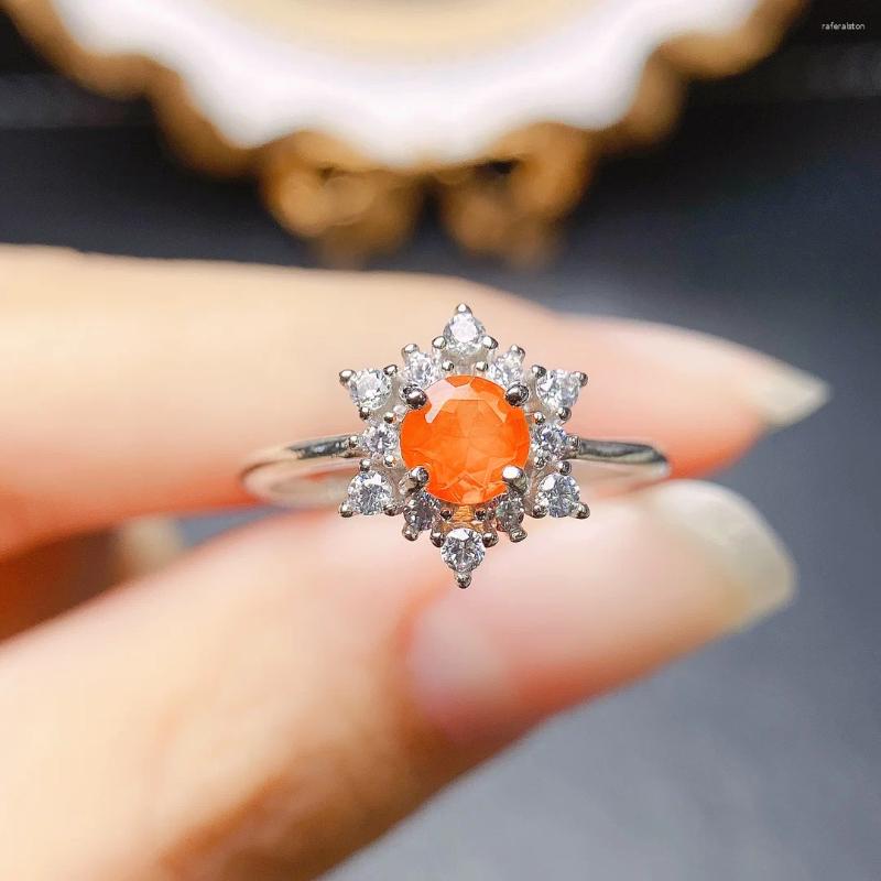 Clusterringe Oktober Geburtsstein Ring Natural Fire Orange Opal Engagement Band Sterling Sier Schmuck Schneeflocke