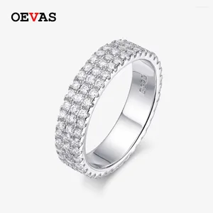 Cluster Anneaux Oevas 925 STERLING Silver 4,5 mm Full Moisanite Diamond For Men Women Femme Sparkling Wedding Band Fine Jewelry Couple Couple