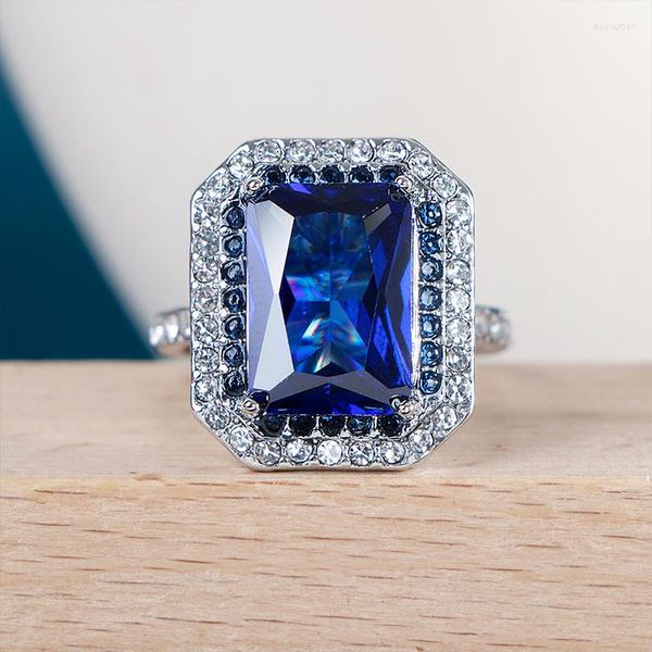 Bagues de cluster OL 925 Sterling pour femmes avec bleu grand saphir pierres précieuses accessoires de mariage bague de fiançailles en gros