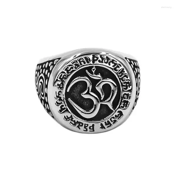 Bagues de cluster Om Symbole Bouddhisme Zen Art Bague En Acier Inoxydable Bijoux Classsic Tribal Inde Yoga Biker Hommes En Gros SWR0890A