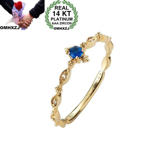 Cluster Anneaux OMHXZJ En Gros De Mode Européenne Femme Fille Fête De Mariage Cadeau Bleu Topaze Zircon 14KT Jaune Bague En Or RR799