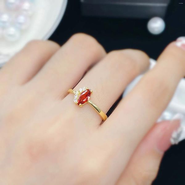 Bagues de cluster en ligne rouge produit de vente en direct plaqué avec or 24 carats imitation grenat naturel anneau ouvert pour les femmes