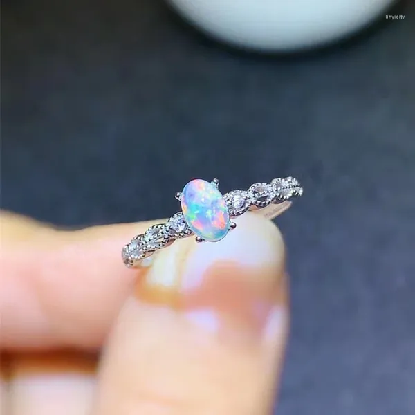 Bagues de cluster Opal Ring Real 925 Sterling Silver Fine Bijoux Couleur Sodium Pierre pour les femmes Cadeau d'anniversaire Libère