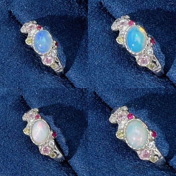 Bagues de cluster Opal Ring Mariage S925 Sterling Silver Set avec des pierres précieuses naturelles Femmes
