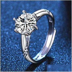 Cluster Ringen Open Verstelbare Moissanite Ring Band Vinger Diamant Vrouwen Verloving Bruiloft Mode-sieraden Will And Sandy Drop Delive Dhdmn