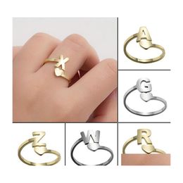 Cluster ringen open minnaar hart goud roestvrij staal 26 letters ring voor vrouw openen bruiloft sterren vinger verjaardag sieraden cadeau dr. Dhnod