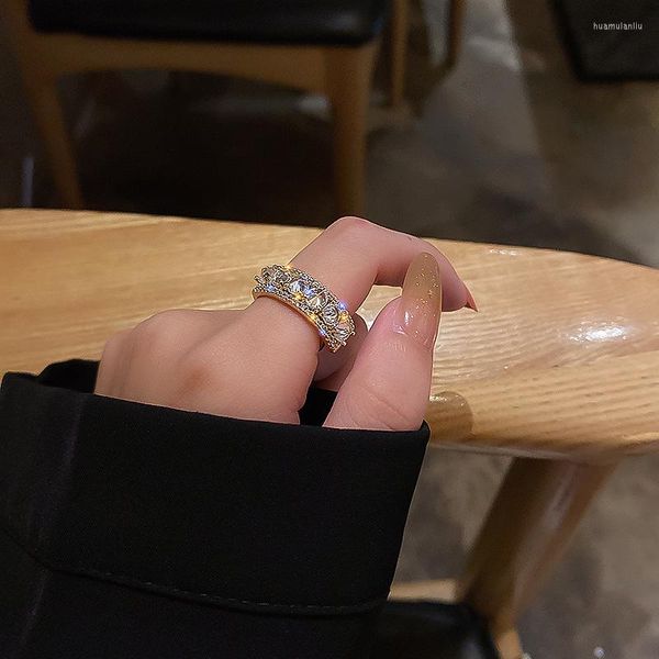 Anillos de racimo, anillo de lujo con apertura, diseño coreano, tachonado de diamantes para mujer, joyería de dedo de moda 2022, regalos atractivos para chicas de fiesta