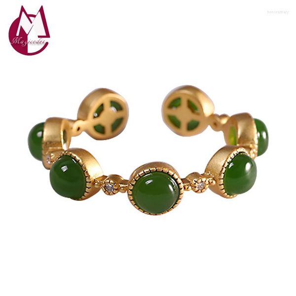 Cluster Anneaux Ouverture Anneau Réel 925 Sterling Silver Fine Jewelry Pour Femmes Incrusté Jade De Luxe Vintage Mode 2023 Arrivée R09