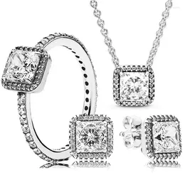 Cluster Ringen Origineel 925 Sterling Zilver Tijdloze Elegantie Ketting Oorbel Ring Met Kristal Voor Vrouwen Europa DIY Cadeau Sieraden Set