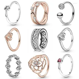 Cluster Ringen Originele 925 Sterling Zilveren Sprankelende Wishbone Hart Ring Helder Gekanteld Solitaire Voor Vrouwen Mode-sieraden