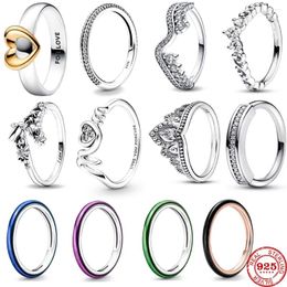 Anillos de racimo Original 925 Sterling Silver Women Finger For Me Laser Mom Crown Gold Heart Ring Butterfly Joyería de lujo