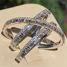 Cluster Ringen Originele 925 Sterling Zilveren Kruis Lijn Ring T Shape Cz Engagement Wedding Band Voor Vrouwen Bruids Fine party Sieraden