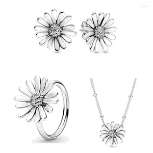 Cluster anneaux originaux 925 Sterling Silver Pave Daisy Flower Stat Statement Collier Ronde d'oreille avec cristal pour femmes bijoux de mode cadeau