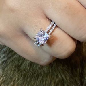Clusterringen Originele 925 Sterling Silver Finger Ring Set 2CT Cushion Cut Diamond Wedding Betrokkenheid voor vrouwen Topaz Gemstone JewelryCluste