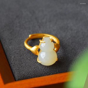 Cluster Ringen Originele Merk Natuurlijke Tian Jade Kalebas Open Verstelbare Ring Prachtige Chinese Perzik Hart Dames Zilveren Sieraden