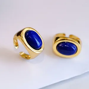 Cluster anneaux originaux Design brillant ovale lapis lazuli pour les femmes simplicité du banquet de bague du couple