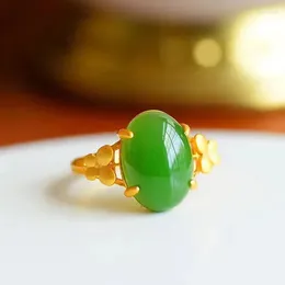 Cluster Ringen Origineel Ontwerp Natuurlijke Tian Jade Jasper Vlinder Voor Vrouwen Chinese Designer Craft Charm Dames Zilveren Sieraden Open