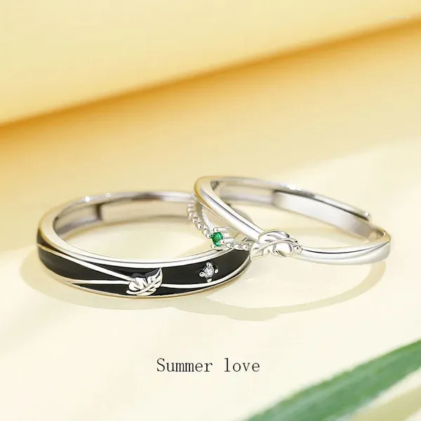 Cluster anneaux originaux Design Summer Love's Pair's Pair Ring S925 Sterling Silver Niche Simple Sen Department Leaf Bijoux Gift