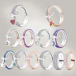 Cluster Ringen Originele Logo 925 Sterling Silver Lady Inklapbare Ring Charm Gift DIY Hoge Kwaliteit Sieraden Product 2023