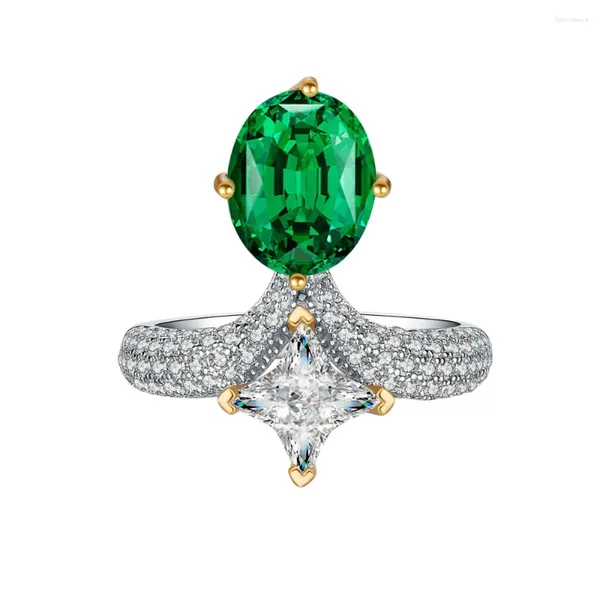 Anneaux de grappe OVAL 8 10 Flower Cut Imitation Grater-Mother Emerald Ring par petit et polyvalent minimaliste