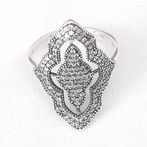 Cluster Ringen Originele Pave Sprankelende Klassieke Kant Met Kristallen Ring Voor Vrouwen 925 Sterling Zilveren Bruiloft Cadeau Europa Sieraden
