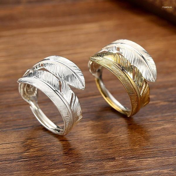 Anillos de racimo Original S925 plata pluma japonesa luz lujo senior anillo hombres y mujeres parejas apertura ajustable