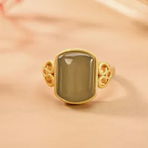 Clusterringen Originele S925 Sterling Zilveren Ring Tian Jade Grijs Gepersonaliseerde Oudheid Creatief All-Match Ornament