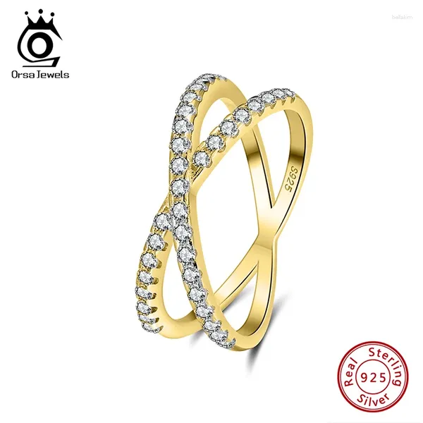 Anillos de racimo orsa joyas de 14k plateado sterling sterling x anillo brillante cz criss criss para mujeres boda band de eternidad joya SR240