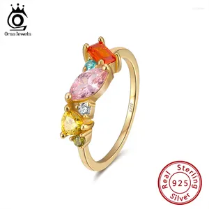 Cluster Anneaux Orsa Jewels 18K Gold plaqué Sterling Silver Finger pour femmes Pierre multicolore 925 Ring Femme Bijoux SR207