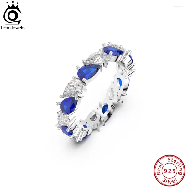 Anillos de clúster orsa joyas 925 plata esterlina creada de diamante de zafiro para femenino