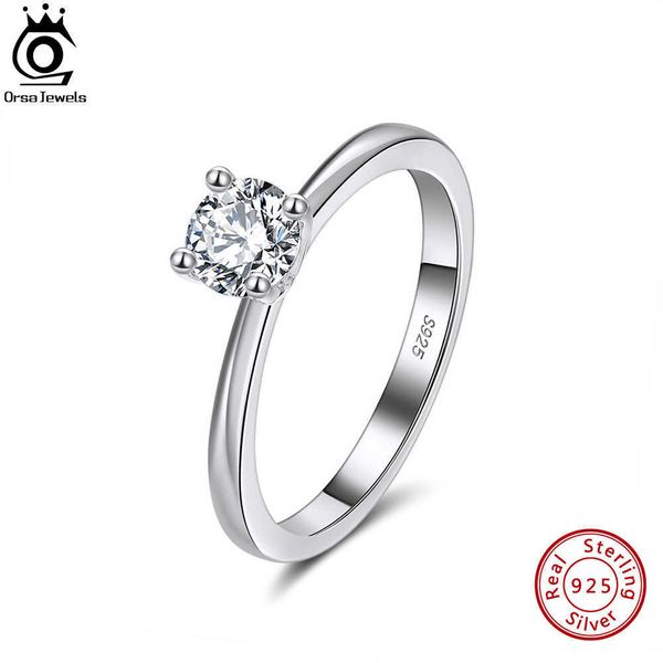 Bagues en grappe ORSA JEWELS Bague solitaire en argent sterling 925 avec zircone pour femme et fille Portant quotidiennement des bijoux à la main Bagues de fiançailles de mariage