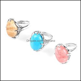 Bagues de cluster Ovale Griffe Réglage Cristal Quartz Guérison Chakra Pierre Charmes Anneaux D'ouverture Rose Violet Naturel Kallaite Pour Wo Sexyhanz Dhks3